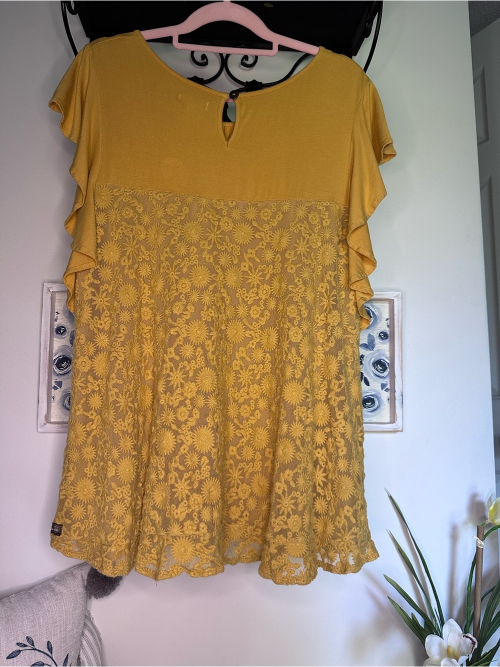 Matilda Jane Mustard Ruffle Sleeve Tunic - Picture 2 of 5
